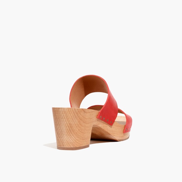 Madewell Lipstick Red Double Strap Leather Wood Clara Clog Heeled Sandal - Picture 2 of 14